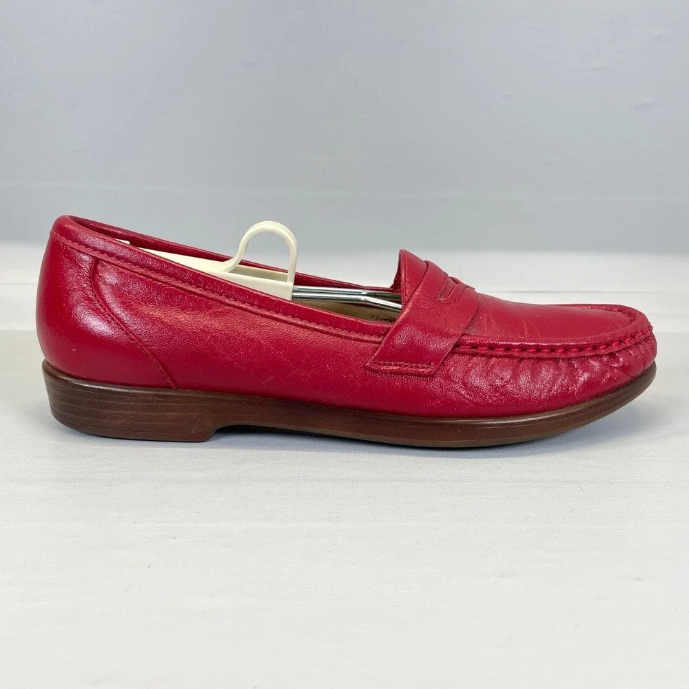 SAS Wink Penny Loafers Womens Size 7 S Red Leather Slip On Tripad Comfort Shoes